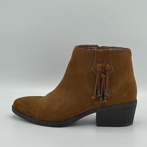 Leather Booties Size 7.5 Boho Brown Suede Fringe - Picture 2 of 11